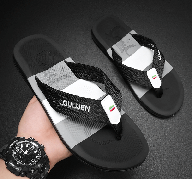 Fashion Breathable Casual Beach Flip Flops for Men - Lightweight, durable, black color, cross-tied design, summer footwear